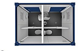 Sanitärcontainer 10′ Damen / Herren (Doppel-WC mit Vorraum) – 2,989 × 2,435 mm