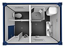 Sanitärcontainer 10′ Kombi (Dusche & WC) – 2,989 × 2,435 mm