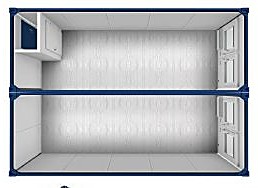 Doppelanlage 20′ – Büro- / Mannschaftscontainer mit Windfang 6.055 × 4.885 mm