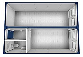 Doppelanlage 20′ – Büro-/Mannschaftscontainer mit Windfang & WC 6.055 × 4.885 mm